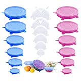 Jyabura Silicone Stretch Lids, 18 Pack Reusable Silicone Lids, Silicone Bowl Food Covers, 6 Sizes Freezer Container, Dishwasher & Freezer & Microwave Safe