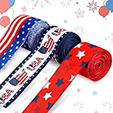 3 Rolls Patriotic Independence Day Ribbons Stripe Star Wired Ribbon American Flag Ribbons American Map Pattern Ribbon 4th of July Theme Ribbons for Memorial Day, Veteran's Day, President's Day Decors