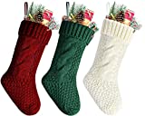 Kunyida 14" Unique Burgundy and Ivory and Green Knitted Christmas Stockings,3 Pack