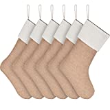 Sunshane Burlap Christmas Stockings Xmas Fireplace Hanging Stockings Decoration Stockings for Christmas Decoration DIY Craft (Flaxen, 6)