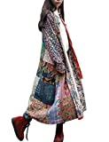 LZJN Women's Trench Coat Floral Print Jacket Chinese Style Outwear (B)