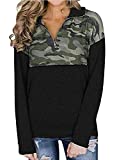 AlvaQ Womens Ladies Winter Soft Quarter Zip Long Sleeve Color Block Pullover Sweatshirt Tunic Tops With Pocket Black Large