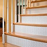 funlife 14Pcs Peel and Stick Contact Paper Stair Sticker, Self-Adhesive Staircase Decoration, 7.08"x39.37" Lavender Herringbone