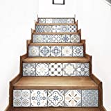 AmazingWall Arabic Style Stair Sticker Faux Tile Decal Furniture Mural Decor Kitchen Bathroom Wallpape 7.1x39.4" 6PCS/Set