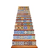 TUOKING 13 Strips Removable Stair Decals, Peel and Stick Vinyl Staircase Stickers, 39.37" L x 7.08" W for 13 Steps, Ceramic Tiles Pattern
