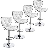 Yaheetech 4pcs Counter Height Barstool Adjustable PU Leather Swivel Bar Chair with Shell Back Home&Kitchen Bar Stools White