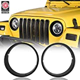 Hooke Road Wrangler TJ Matte Black Headlight Bezels Cover Trim for 1997-2006 Jeep Wrangler TJ (Pair)