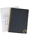 Miliko A5 Size Black PU Leather Softcover Dot Grid Wirebound/Spiral Notebook/Jouranl with Removable Divider-80 Sheets(160 Pages),8.27x5.67 Inches(Black,Dot)