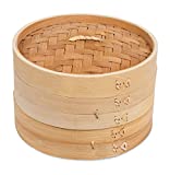 BirdRock Home 8 Inch Bamboo Steamer for Cooking Vegetables and Dumplings - Classic Traditional 2 Tier Design - Healthy Food Prep - Great for Dim Sum, Chicken, Fish, Veggies - Steam Basket - Natural