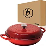 Backcountry Iron Desert Ruby Signature Enameled Cast Iron Braiser with Lid, Ergonomic Handles/Self-Basting Roaster and Casserole Dish (3.6 quart)