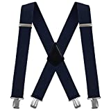 Men's X-Back 2 Inches Wide Heavy Duty Clips Adjustable Suspenders, Navy