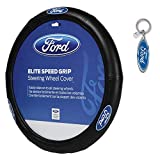 Plasticolor 008851ZA1 Ford Steering Wheel Cover with Fancy Logo Keychain