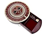 House of Cribbage - 10" Round Shape 3 Track Continuous Cribbage Board - Bloodwood / Maple - Push Drawer with Score Marking Fields for Skunks, Corners & Won Games