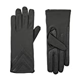 isotoner womens Spandex Touchscreen With Warm Fleece Lining and Chevron Details Cold Weather Gloves, Charcoal - Smartdri, Small Medium US