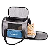 BurgeonNest Cat Carrier Soft-Sided Airline Approved, Dog Carrier Bag, Pet Travel Carrier for Large Cats 20 lbs and Small Dogs, with Big Storage Bag, 4 Ventilated Windows, 3 Doors Foldable Pet Bag