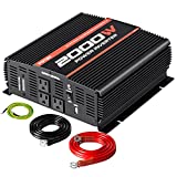 POTEK 2000W Power Inverter 3 AC Outlets 12V DC to 110V AC Car Inverter with 2A USB Port and Bluetooth