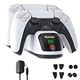 NexiGo PS5 DualSense Charging Station, Fast Charging AC Adapter with Thumb Grips & Trigger Extenders, Controller Charger for Dual Playstation 5 Controllers, Charging Dock with LED Indicator, White