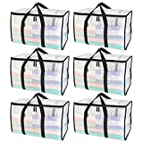 BALEINE 6-Pack Oversized Moving Bags with Reinforced Handles, Heavy-Duty Storage Tote for Clothes, Moving Supplies (Clear)