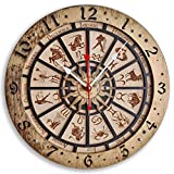 Zodiac Signs Handcrafted wooden wall clock, astronomical,vintage, housewarming, one-of-a-kind, gift, San Marco, Venice, Itali, Gold Black