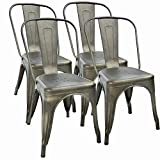 FDW Metal Dining Chairs Set of 4 Indoor Outdoor Chairs Patio Chairs 18 Inch Seat Height Metal Restaurant Chair Stackable Chair 330LBS Weight Capacity Kitchen Chairs Tolix Side Bar Chairs