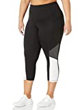 Just My Size Women's Plus Size Active Pieced Stretch Capri, Black/Granite Heather/White, 2X