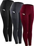 Neleus 3 Pack Tummy Control High Waist Running Workout Leggings,9017,Black,Grey,Red,US 2XL,EU 3XL