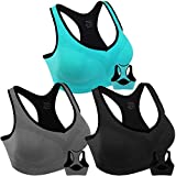 3 Pack Women Racerback Sports Bras High Impact Workout Yoga Gym Fitness Bra (Black+Grey+Blue, XX-Large)