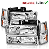 AmeriLite Clear Replacement Halogen Headlights Parking Turn Signal Sets For 94-98 Chevy Fullsize Pickup Truck - Passenger and Driver Side, Vehicle Light Assembly, Black