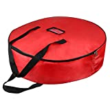 TQS 36" Christmas Wreath Storage Bag - Xmas Large Wreath Container - Reinforced Wide Handle and Double Sleek Zipper - Heavy Duty Protect Your Party Decorations Garland - Red