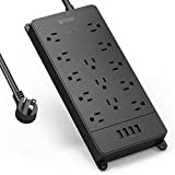 Power Strip Surge Protector, 4000J, ETL Listed, TROND 13 Widely-Spaced Outlets Expansion with 4 USB Ports(1 USB C), Low-Profile Flat Plug, Wall Mountable, 5ft Extension Cord, 14AWG Heavy Duty, Black