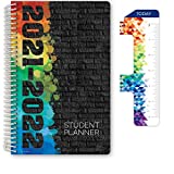 Global Datebooks Dated Middle School or High School Student Planner for Academic Year 2021-2022 (Block Style - 5.5"x8.5" - Black Painted Brick) - Includes Ruler/Bookmark and Planning Stickers