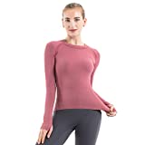 MathCat Long Sleeve Workout Shirts for Women Running Yoga Tops Breathable Slim fit Athletic Shirts & tees (S, Brick Red)