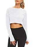 Mippo Long Sleeve Crop Tops for Women Workout Shirts Long Sleeve Athletic Gym Tee Shirts Cropped Sweatshirts Womens Activewear Tops Fitness Exercise Clothes White S