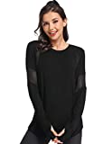 Muzniuer Long Sleeve Workout Tops for Women Gym Exercise Athletic Shirts Long Sleeve Yoga Shirts Loose Sports Shirts with Thumb Hole Running Activewear for Women Black L