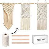 DIY Macrame Wall Hanging Kits, 3 Patterns Macrame DIY Wall Hangers for Beginners, Home Decor with 200 Meters Macrame Cord, 3 PCS Wooden Dowels and Instruction Booklet for Macrame Starters