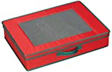 Household Essentials 545 Holiday Vision Storage Box with Lid and Handles | Tabletop Linen Storage Set | Red Canvas with Green Trim