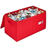 Christmas Ornament Storage Container with Dividers -Box Stores Up to 54-4" Ornaments, Zippered, Convenient, Adjustable, Heavy Duty 600D, Large Organizer Bin to Protect and Store Holiday Dcor (Red)