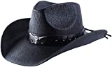 Western Outback Cowboy Hat Men's Women's Style Straw Felt Canvas (Black Bull)