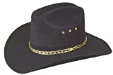 Faux Felt Wide Brim Western Cowboy Hat Elastic Band-Black-S/M