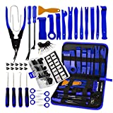 BYNIIUR 88 Pcs Trim Removal Tool,Auto Push Pin Bumper Retainer Clip Set Fastener Terminal Remover Tool Adhesive Cable Clips Pry Kit Car Panel Radio Removal Auto Clip Pliers, Blue