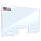 Sneeze Guard Plexiglass Barrier for Counter + 5 Social Distancing Floor Decals/Stickers (32 x 24 Inches)