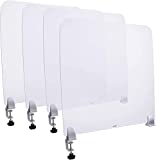 4 Pack. Desk Divider, Office Partition, Sneeze Shield. Size: 22x22 Inches. Frosted Acrylic Plexiglass. Silver Multi Purpose Clamps Included. Excellent for Offices, Schools, Libraries & Test Centers