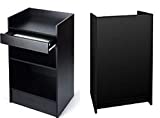 Black Cash Register Stand, Adjustable Shelf, Drawer, 24"W X 38"H X 18"D (Black Melamine)