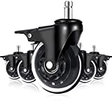 LONGADS 5 Packs 3 In Office Chair Caster Wheels With Brakes For Hardwood Floors And Low Pile Carpet,Heavy Duty Quiet Swivel Replacement -Made From Soft Premium Pu Rubber.No More Chair Mat Needed.
