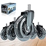 Office Chair Wheels, Heavy-Duty Caster Wheels 3 Inch, Replacement Wheels for Office Chair, Rubber Casters for Wood Floors/Carpet, Safe Quiet Rolling for Office Desk Chair Chair Wheels Set of 5
