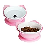 ABONERY Cat Bowls, Cat Food Bowls,Ceramic Cat Food Bowl with Suction Cup，Pet Feeding Water Bowls for Cats and Small Dogs,Raised Cat Bowl for Neck Protection (Pink)