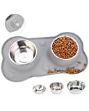 Canple Dog Bowl Stainless Steel Dog Bowls Food Water Pet Feeder with No Spill Non-Skid [Strong Suction Cup] Silicone Mat Waterproof for Pets Small Medium Large Dogs (27 OZ ea, Grey)