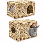 HERCOCCI Extra Large Grass House for Rabbit, Foldable & Comfortable - Small Animal Hut Play Hideaway Bed Hay Mat Chew Toy for Bunny Guinea Pig Hamster Chinchilla (2 Pack)