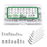 FOLIV 390Pcs SAE Hex Allen Head Socket Grub Screw Bolts Assortment Kit - 304 Stainless Steel Set Screws Internal Hex Drive Cup-Point Set Screws with 7pcs Hex Wrenches