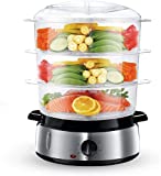 Food Steamer For Cooking, 800W Electric Vegetable Steamer BPA-Free with Timer and 3 Tier Stackable Baskets, Electric Steamer Pot Cooker Built-in Egg Holders and Rice Bowl, 9.5 Quart